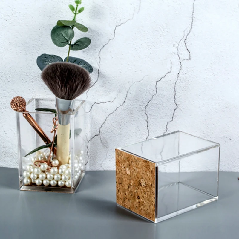

Deluxe Acrylic Design Soft Contact Square Pen Pencil Ruler Holder Cup Desktop Stationery Organizer, Clear/Rose Gold