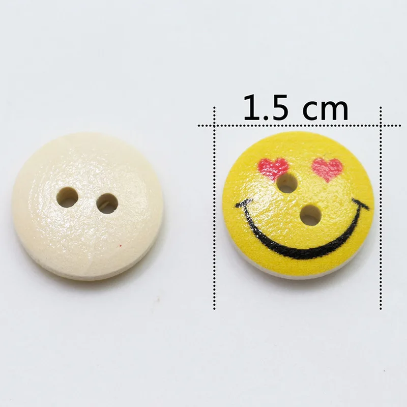 200pcs Painted wooden buttons for crafts mixed children's cartoon smiley face printing button 15mm 2-Holes Button C1-19 | Дом и сад