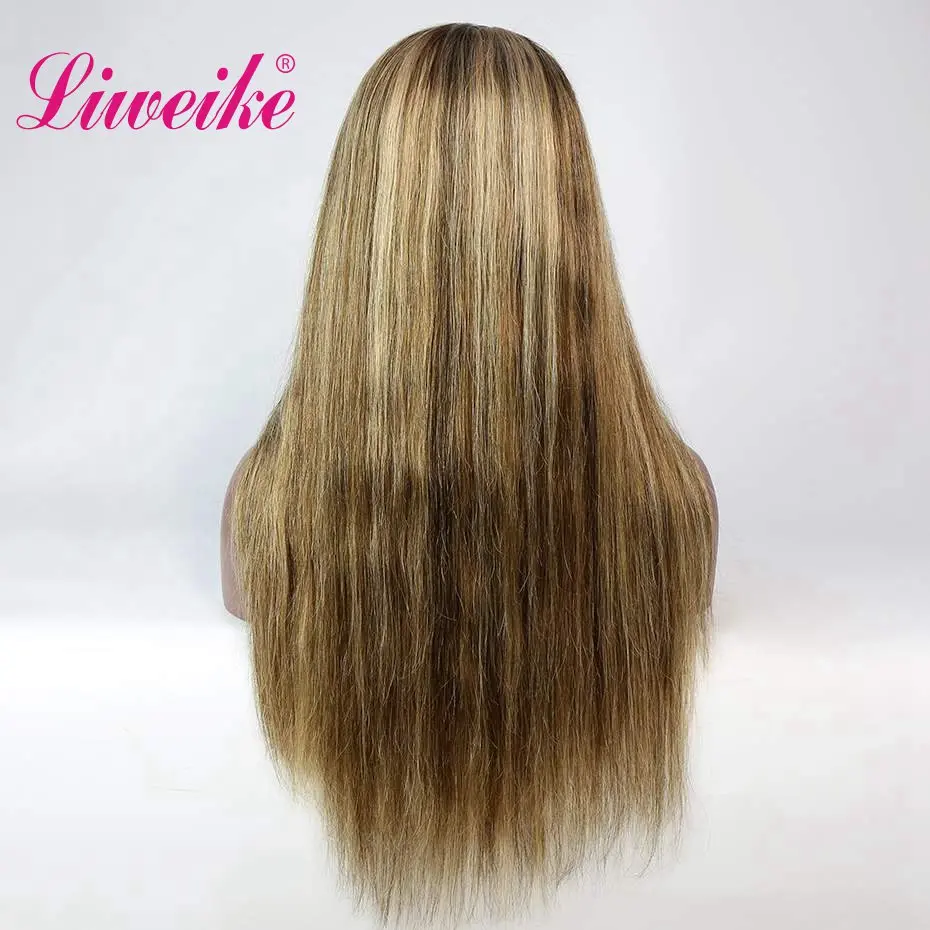 Liweike P4/27 цвет прямой 4*4 парик на шнурке 100% Remy человеческие волосы 18 20 22 дюйма без