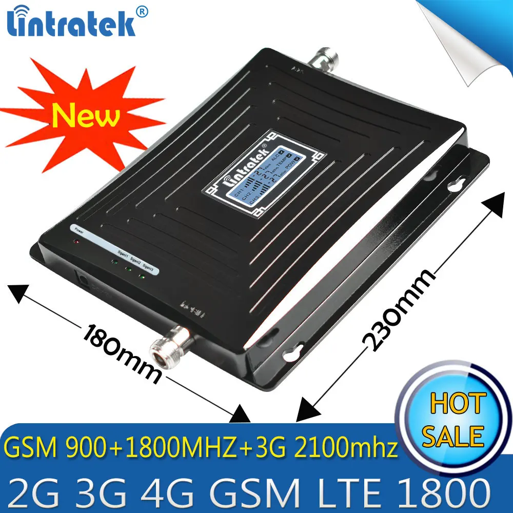 Усилитель трехдиапазонного сигнала Lintratek 2G 3G 4G 70 дБ GSM 900 LTE 1800 WCDMA 2100 МГц