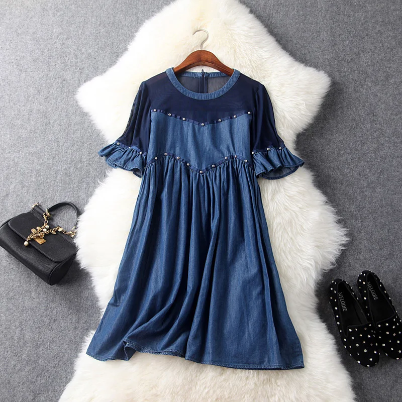 2017 новое весенне летнее женское модное открытое Синее джинсовое платье женские