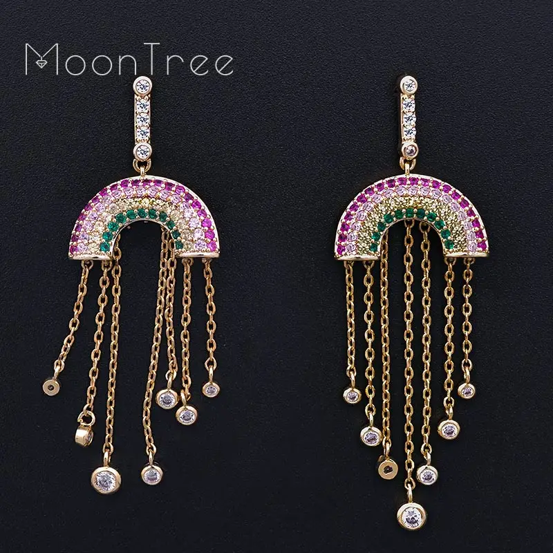 MoonTree Luxury Geometry Long Tassel Multicolor Cubic Zirconia Wedding Women Dress Earring Fashion Jewelry | Украшения и