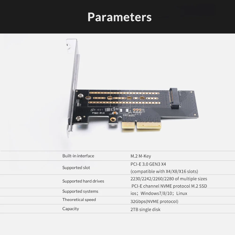 ORICO PCI-E3.0 Express Card M.2 NVME для PCI-E 3,0X4 адаптер M.2 M-Key интерфейс Поддержка SSD 32 Гбит/с для 2230 2242 2260 2280 Размер