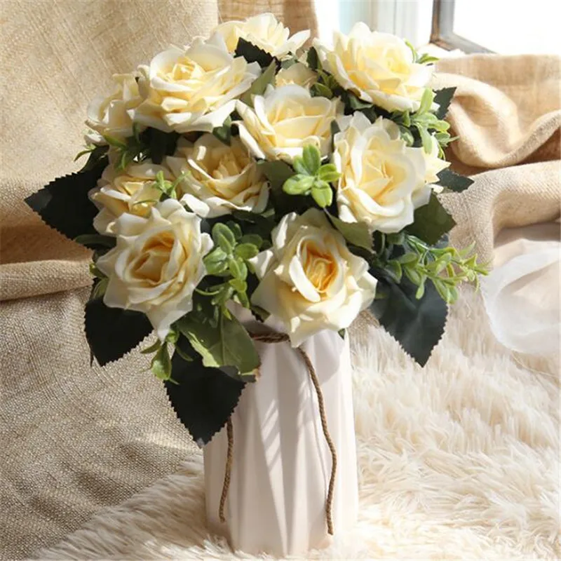 8Pcs Wedding Decoratio High Quality Artificial Flowers Vivid Real Touch Roses Silk Flower Bride Home Decor Bouquet | Дом и сад