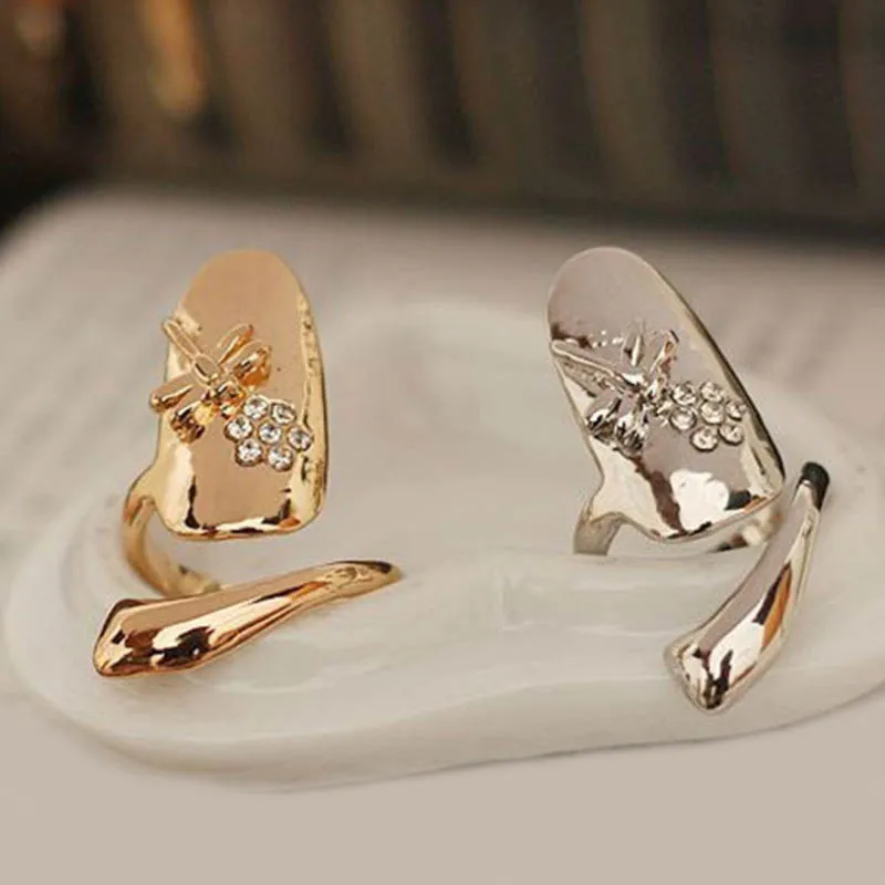 Модное кольцо для ногтей в стиле панк летнее стильное Золотое и серебряное