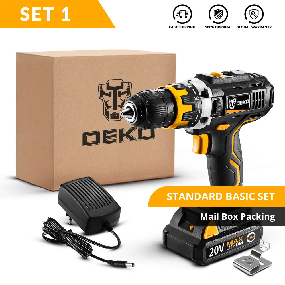 SET1 DEKO GCD20DU2Y 20 Вольт макс Электрическая отвертка аккумуляторная дрель-шуруповерт DC литий-ионный аккумулятор 1/2 дюйма переменная скорость электроинструменты - Цвет: SET1