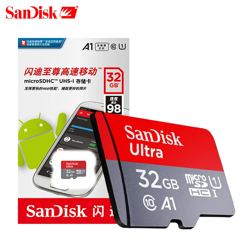 Sandisk A1 микро SD карты Class10 TF карта памяти SDXC с ультра SDHC 16 Гб оперативной памяти, 32 Гб встроенной памяти, 64 ГБ 128 ГБ 200 256 400 100 МБ/с. UHS-I слот для карт памяти