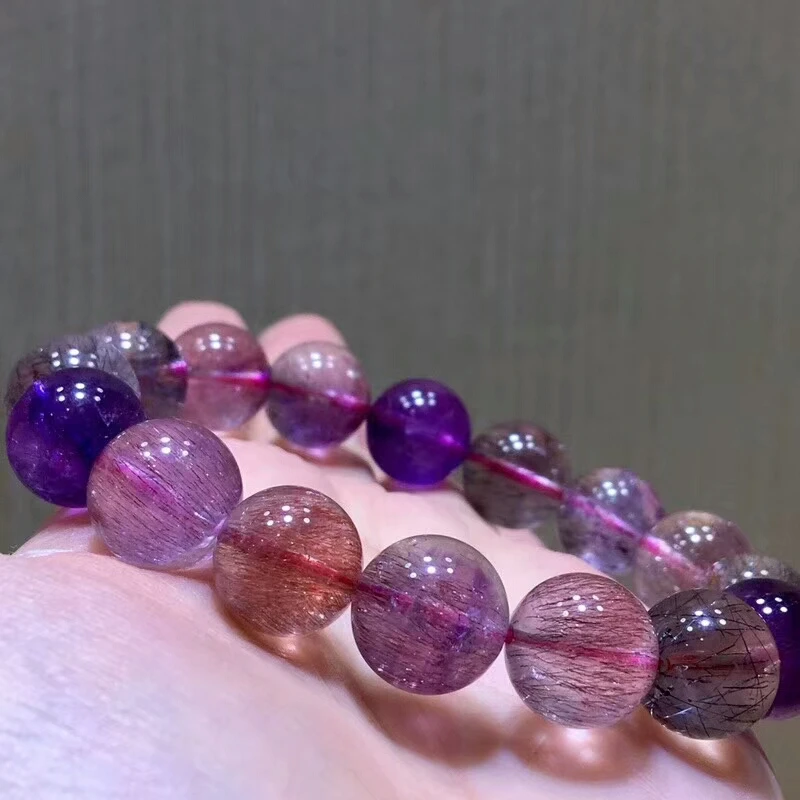 Натуральный супер 7 семь фиолетовых рутилированных волос кварц Мелодия камень