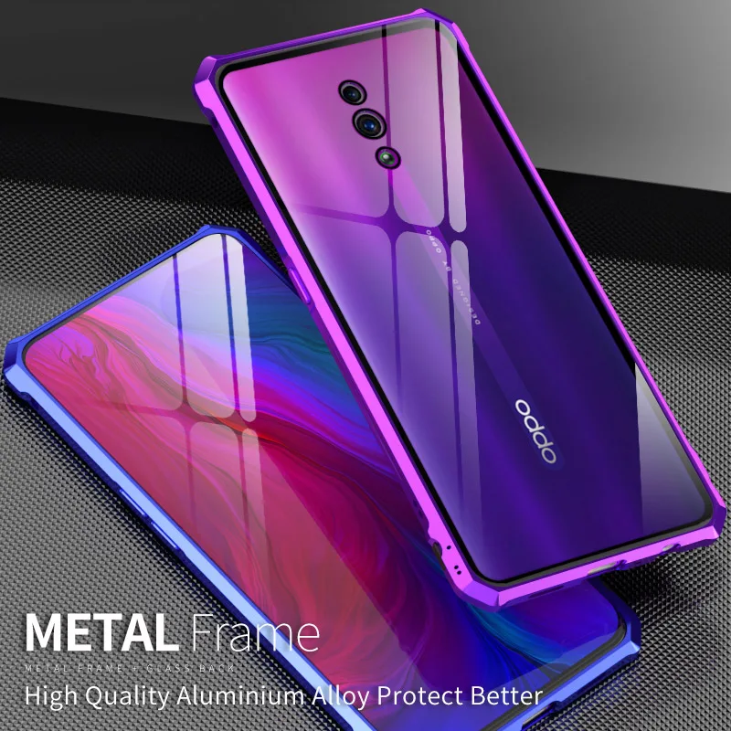 Luxury Aluminum Metal Armor Case For OPPO Reno Shockproof Transparent Clear Glass Back Cover Bumper etui |