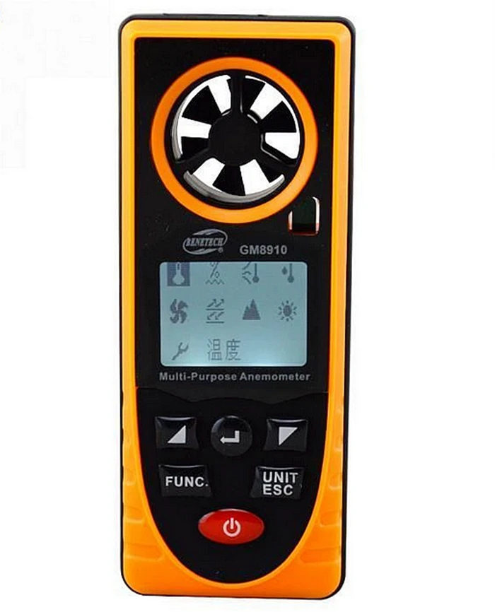 Многофункциональный цифровой анемометр BENETECH GM8910. Восемь функций меню на