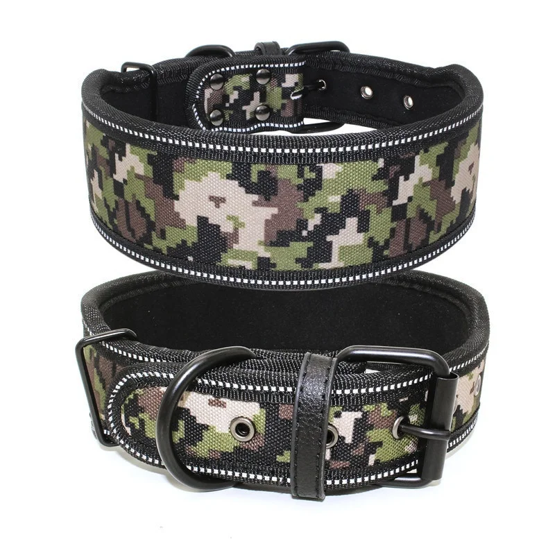 green camouflage Регулируемый мягкий ошейник для питомца собаки светоотражающий нейлоновый широкий ошейник для собаки удобный модный спортивный стиль - Цвет: green camouflage