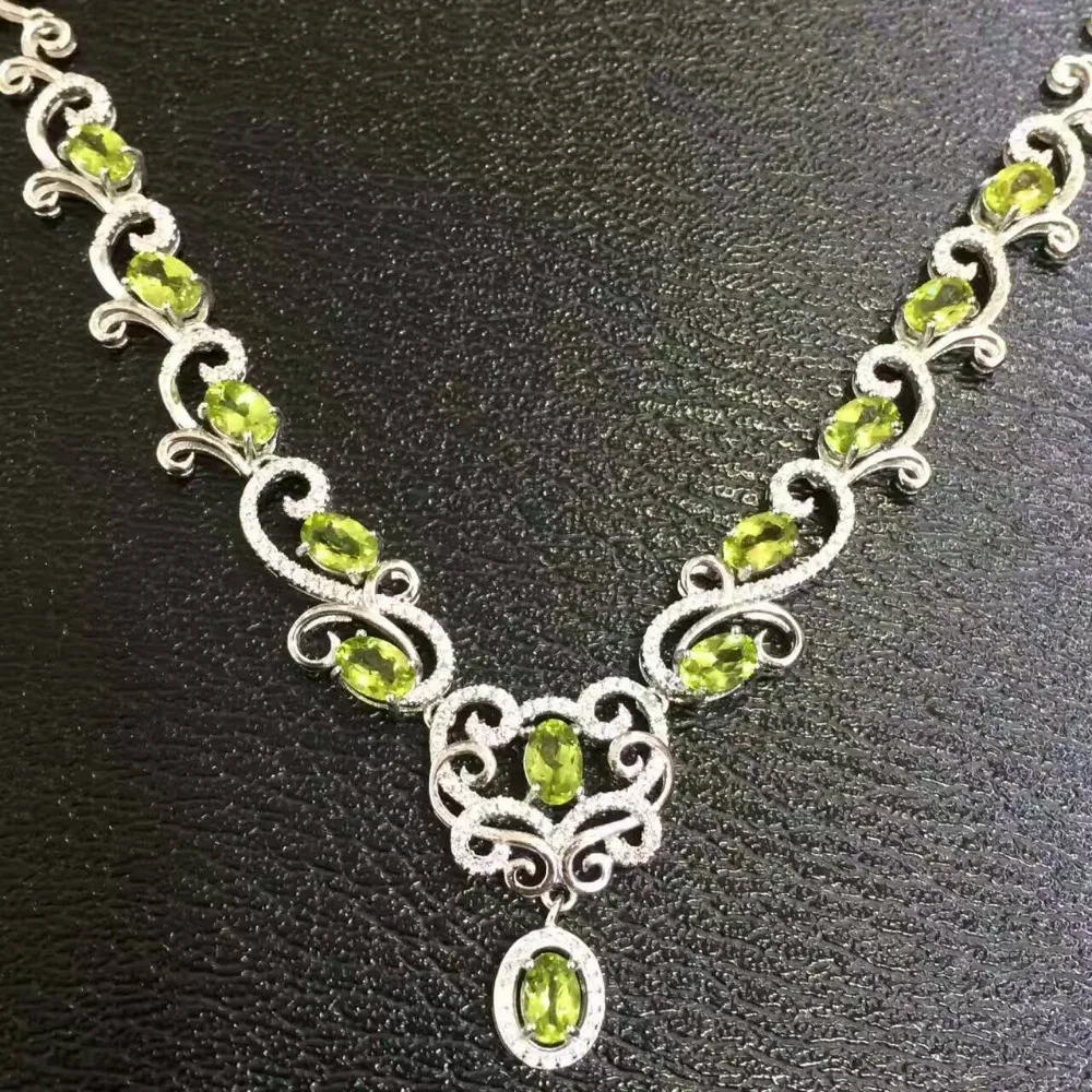 

Natural green peridot Necklace natural olivine Pendant Necklace S925 silver Luxury fashion surround Flowers women gift Jewelry