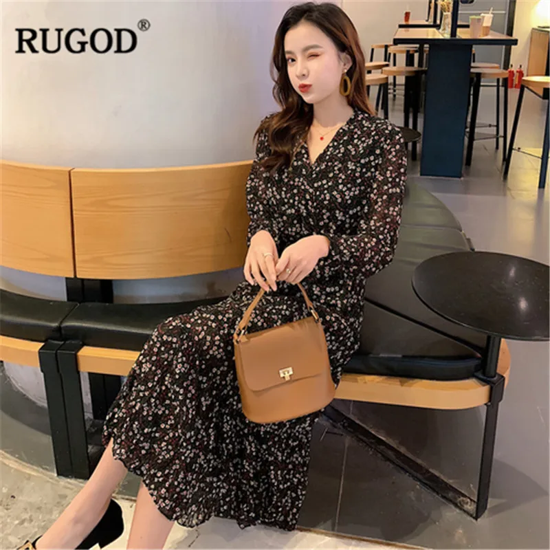 Женское винтажное офисное платье RUGOD элегантное плиссированное до середины икры