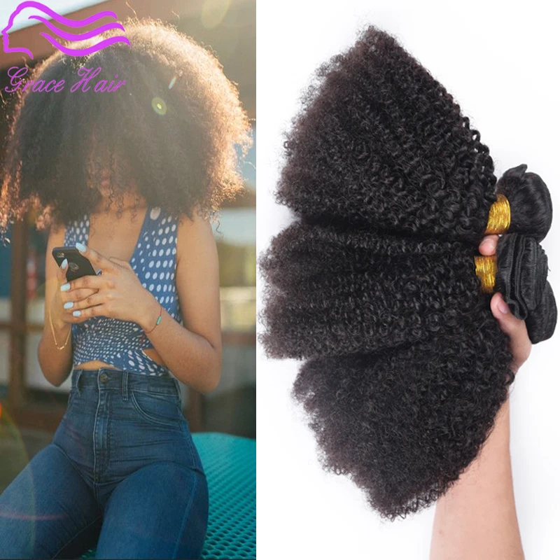8А Перуанской Странный Вьющиеся Волосы Девственницы Благодать 3 Связки Afro Kinky