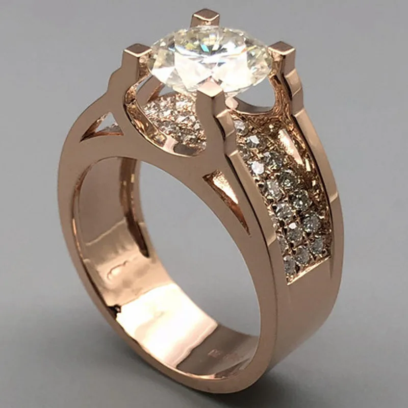 Новинка 2 карата 18 K розовое золото Moissanite бриллиантовое кольцо роскошное 3 ряда