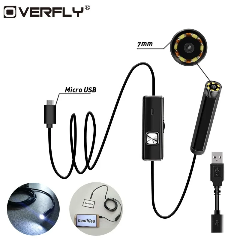 Overfly 7 мм линза эндоскопа камера Micro USB 1 водостойкий эндоскоп провода Змея трубы