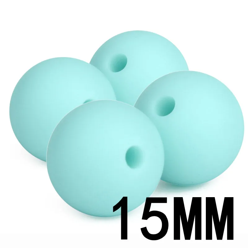 62 Blue Green Fkisbox, 100 шт., 15 мм, Круглый Силиконовый Прорезыватель для зубов, бисерный, без бисероплетения, Детские Прорезыватели, ожерелье, аксессуары, детские соски, цепочки, силиконовые бусины - Цвет: 62 Blue Green