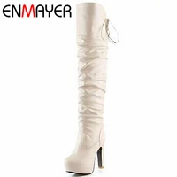 enmayer new fashion women boots high heel platform long shoes knight boots sexy lace up over the knee high winter boots 3 colors