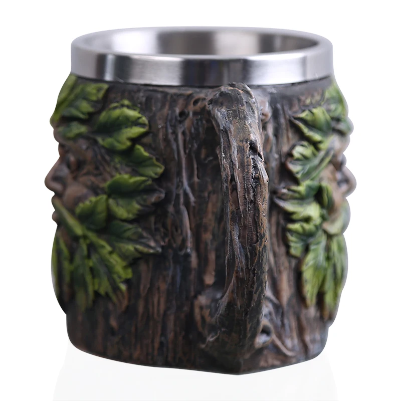 Retro Old Tree Man Resin Stainless Steel Beer Mug Skull Knight Tankard Halloween Coffee Cup Viking Tea Pub Bar Decoration | Дом и сад