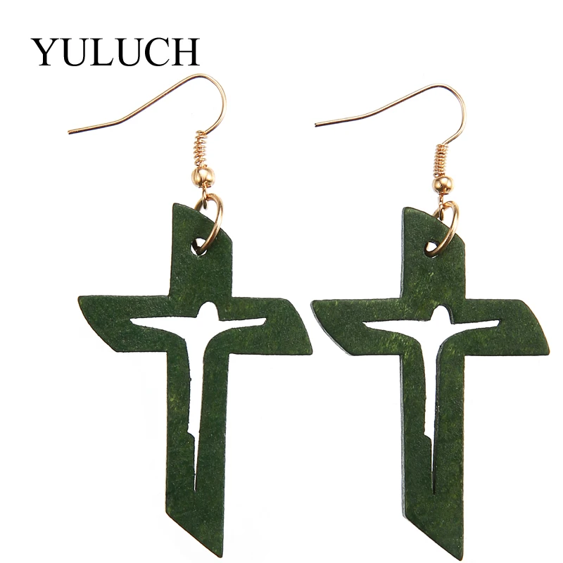 Серьги YULUCH с крестом деревянные уникальные кристианские серьги новые длинные