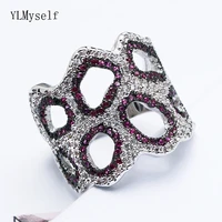 high quality product luxury party jewelry hollow ring pave aaa red and clear cubic zirconia fashion top great rings for women