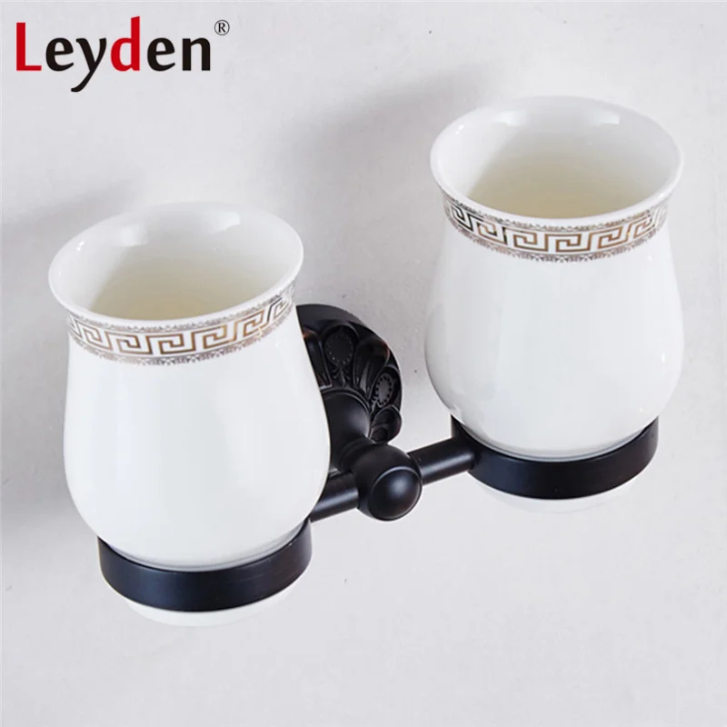 

Leyden Oil Rubbed Bronze Toothbrush Tumbler Holder Brass Toothbrush Holder& Ceramic Cup Wall Mounted ORB Bathroom Accessories