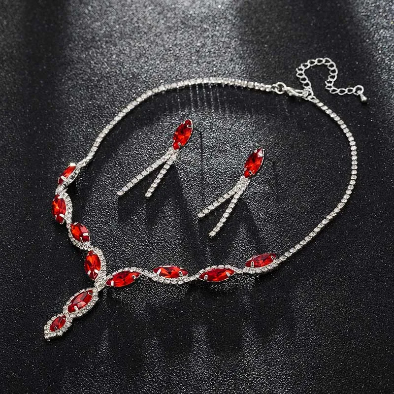 silver red YFJEWE, роскошные серьги с австрийскими кристаллами, ожерелья и подвески, ювелирные наборы, женские модные украшения, серьги со стразами, наборы# N100 - Окраска металла: silver red
