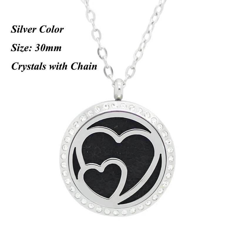 30mm silver stone Carvort Ароматерапия Ожерелье распылитель эфирных масел Магнитный медальон 20 мм 25 мм 30 мм 316L Нержавеющая сталь Золото ароматный кулон - Окраска металла: 30mm silver stone