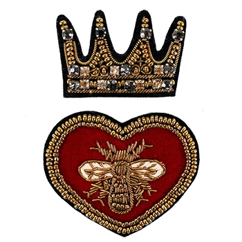 crown heart 1 шт. пчелиная Корона, венок, тигр, значок, Сердце Любви, индийский Шелковый патч, Аппликация из бисера, нашивки, винтажный вышитый значок для шитья P87 - Цвет: crown heart