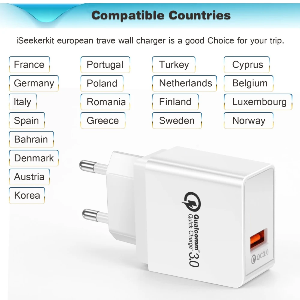 Универсальный USB Quick charge 3 0 5V 2.4A для Iphone 7 8 EU US Plug быстрое зарядное устройство