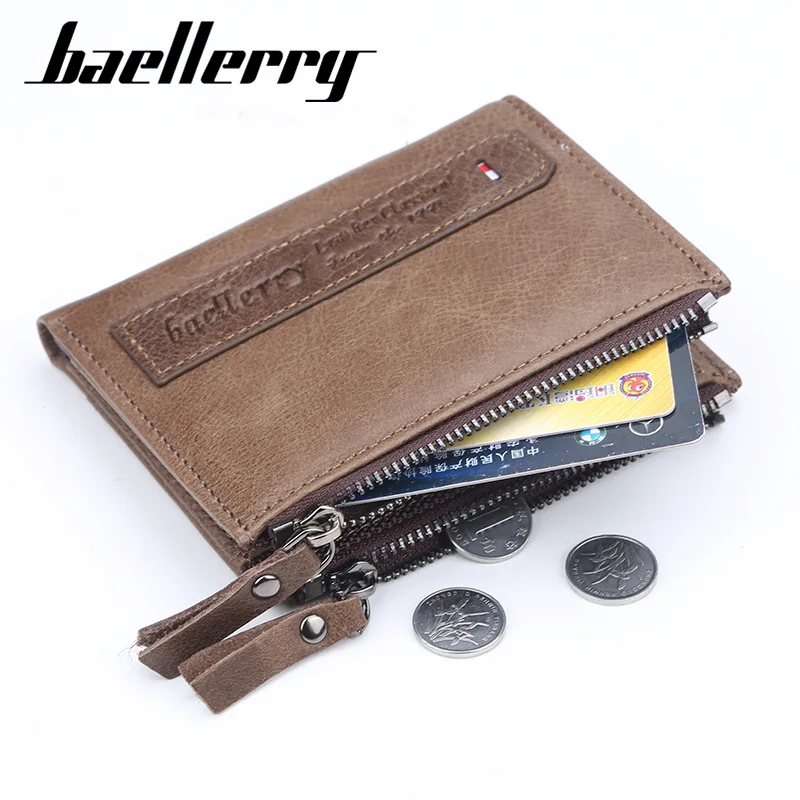 Кожаные мужские кошельки Baellerry с двойной молнией ретро короткий кошелек для