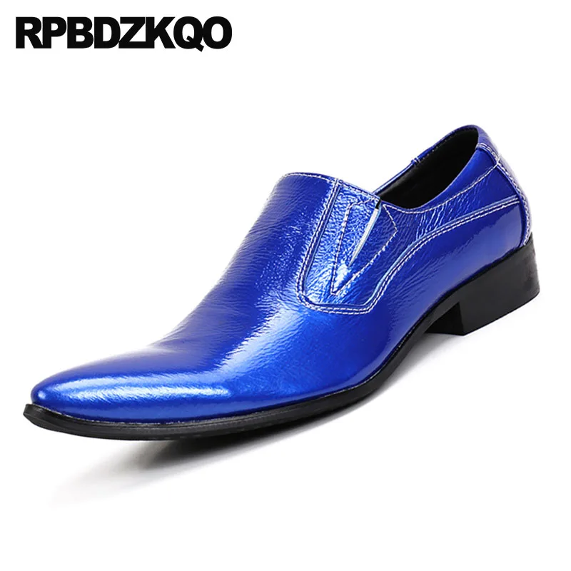 Мужские модельные туфли синего цвета офисная обувь из лакированной кожи высокое
