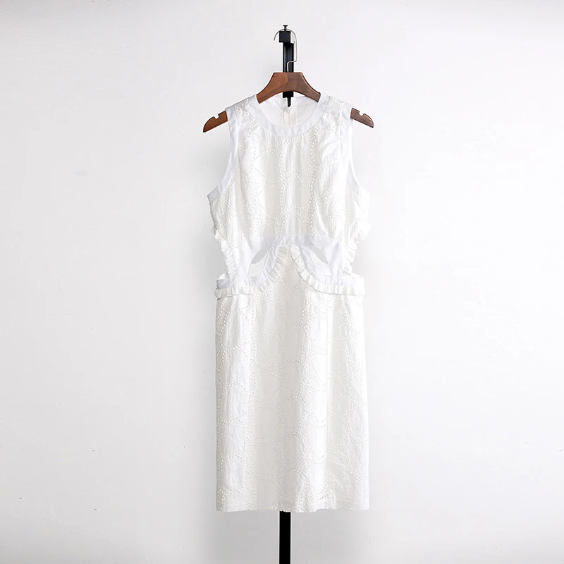 Brief Mini Dresses 2017 Summer Fashion Sky Blue / White Black Hollow Out Sleeveless Pretty Female Slim Top Grade Dress | Женская одежда