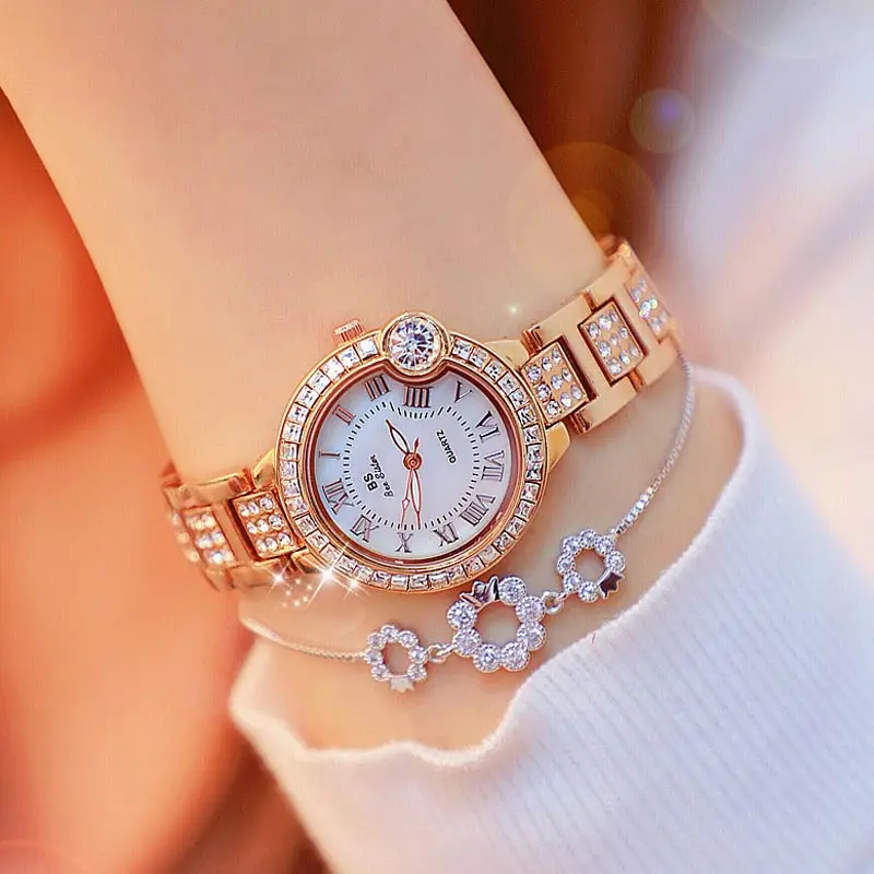 Rose gold Топ Бренд роскошные часы женские водонепроницаемые модные римские Наручные часы с бриллиантами маленькие женские часы браслет женские часы - Цвет: Rose gold