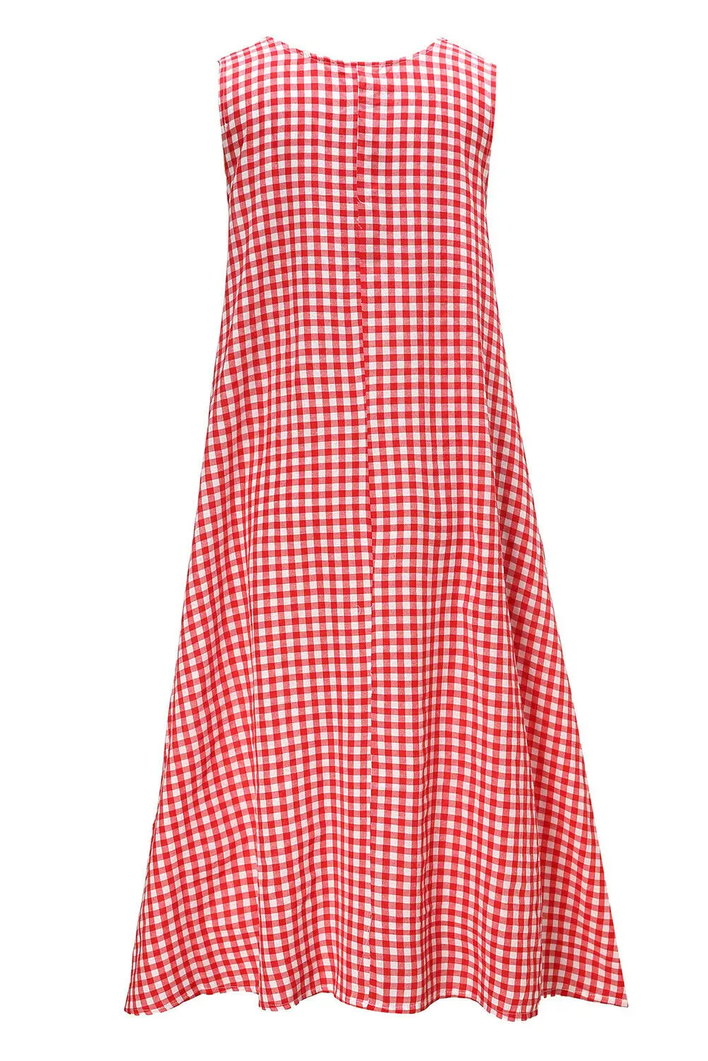 Женский летний праздничный сарафан без рукавов с карманами клетчатый в клетку