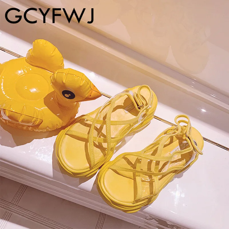GCYFWJ 2019 Новая прозрачная пвх пленка крест сандалии с ремешками Женские Летние