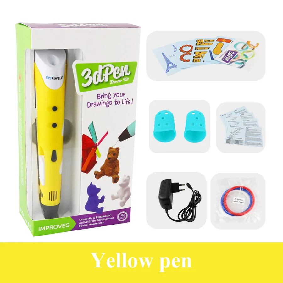 Yellow pen Myriwell 3d принтер Ручка 1,75 мм ABS 3D печать Ручка для рисования 3D ручки для детей игрушки Рождество подарок на день рождения 3D Ручка - Цвет: Yellow pen