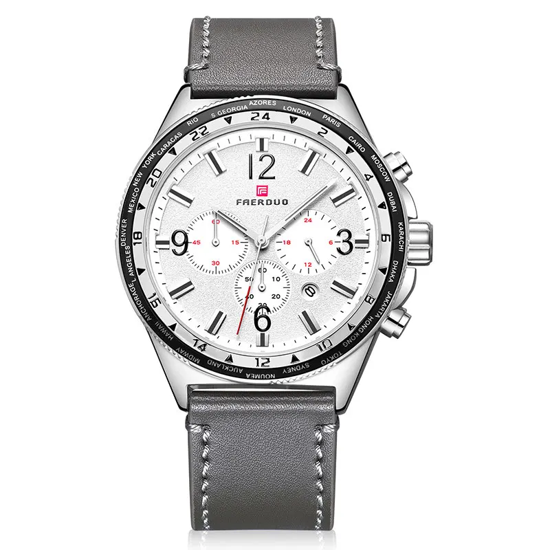 Белый New Blue Casual Leather Fashion Quartz Gray Watch Mens Watches Top Brand Luxury Waterproof Clock Relogio Masculino - Цвет: Белый