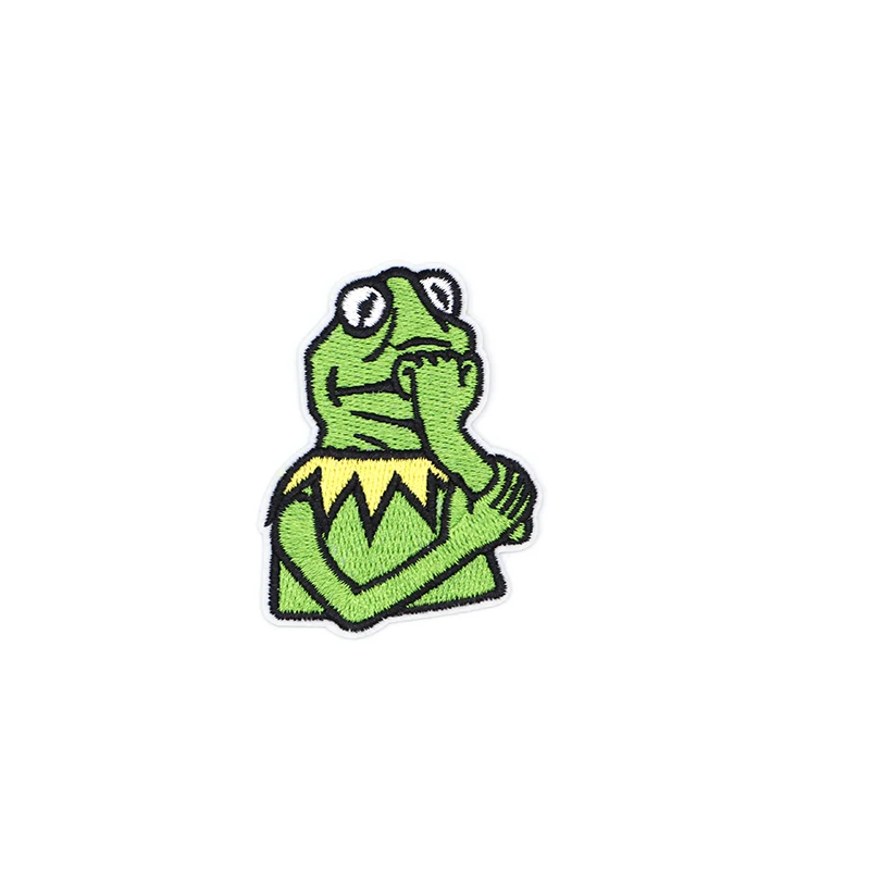 Cartoon Anime Kermit the Frog Embroidery Patch Iron On Patches For Clothes DIY Accessory Bag Applique Armband Book Stickers S34