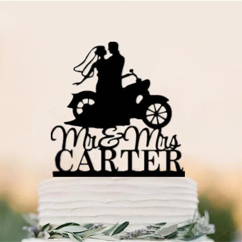 Изготовленный На Заказ Топпер для торта Mr &amp Mrs Свадебные топперы на мотоцикл