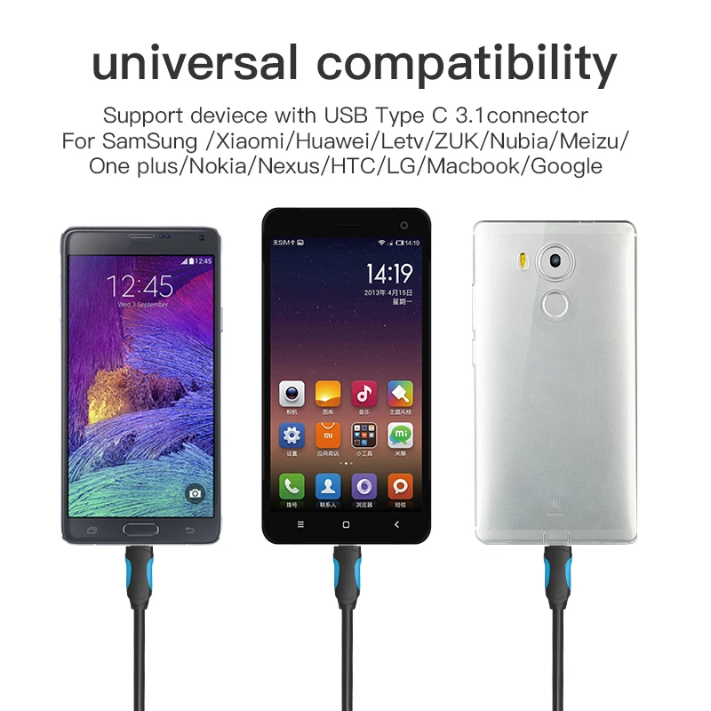 vention usb c cable usb type c cable 3a usb 3 1 fast charging usb c data cable type c cable for samsung huawei zuk lg xiaomi 1m free global shipping