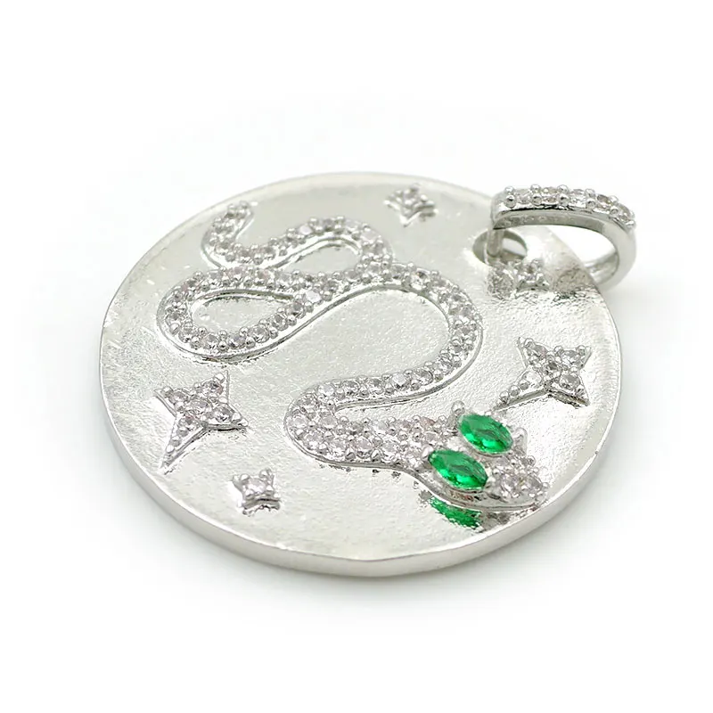 Silver 25*25*3 мм микро проложить прозрачный и зеленый CZ 5 звезд змея Камея круглое очарование подходит для мужчин и женщин делая ожерелья ювелирные изделия - Окраска металла: Silver