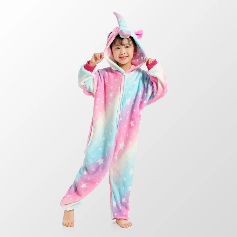 Kids Boys Girls Pajamas Animal Starry Sky Pegasus Unicorn Pyjamas Flannel Onesies Children Cartoon Cosplay Sleepwear 4-12 Year | Детская