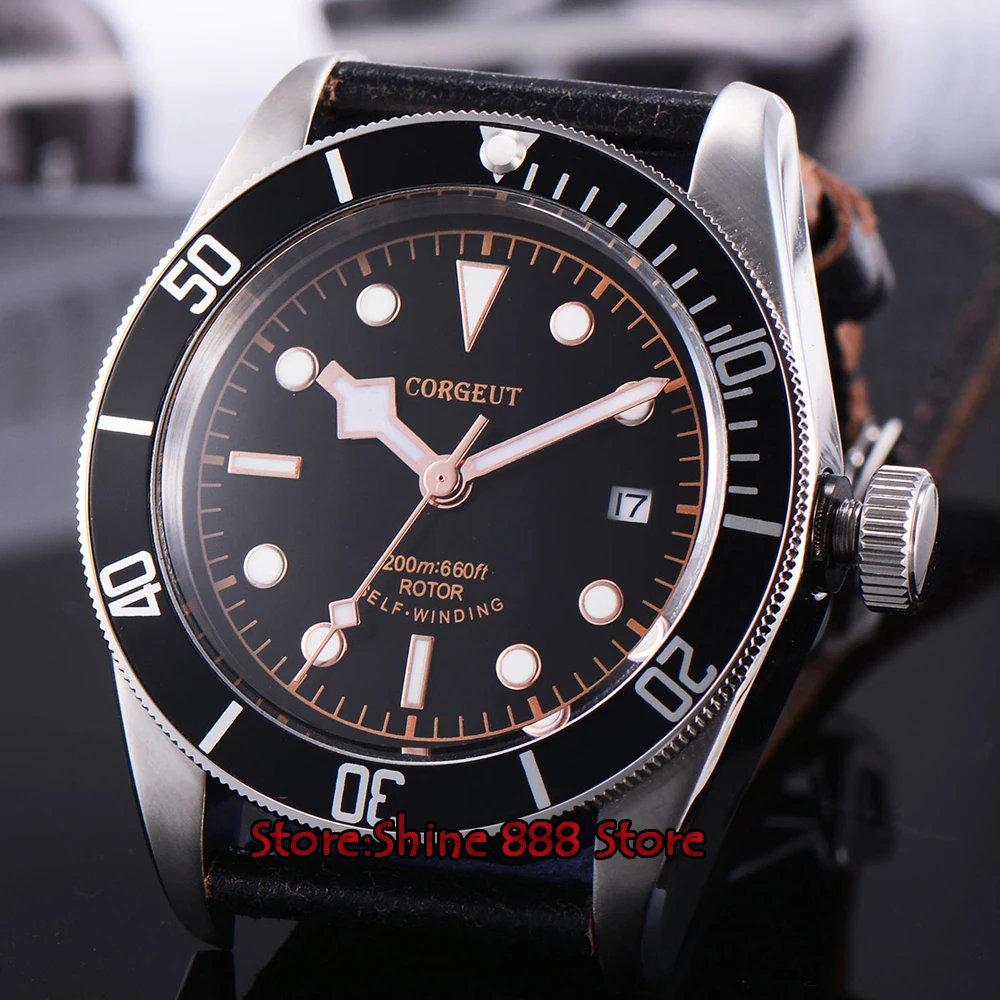 

41mm corgeut black dial Sapphire Glass 21 jewels miyota Automatic diving mens Watch