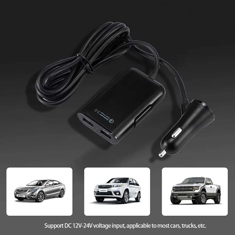 Быстрая зарядка 4 порта QC3.0 3.1A USB Автомобильное зарядное устройство Универсальный USB Быстрый адаптер с 1,7 м 5.6ft удлинитель Кабель для MPV автомобильный телефон