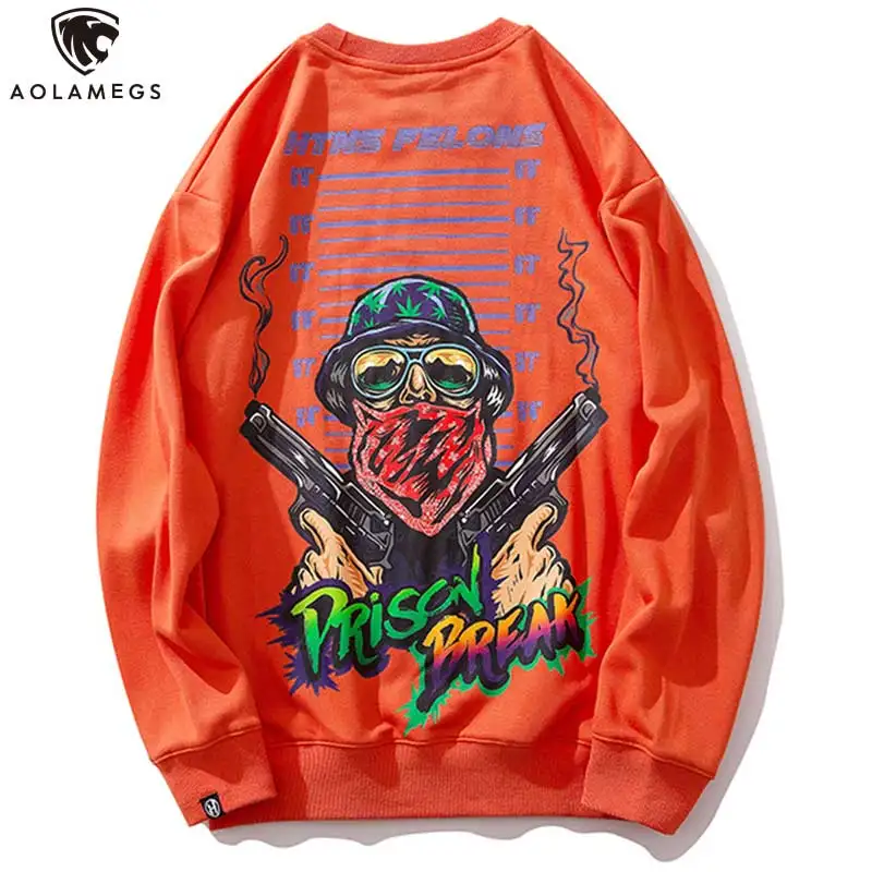 Aolamegs толстовка хип хоп стиль мужской пуловер Свободный Повседневный с круглым