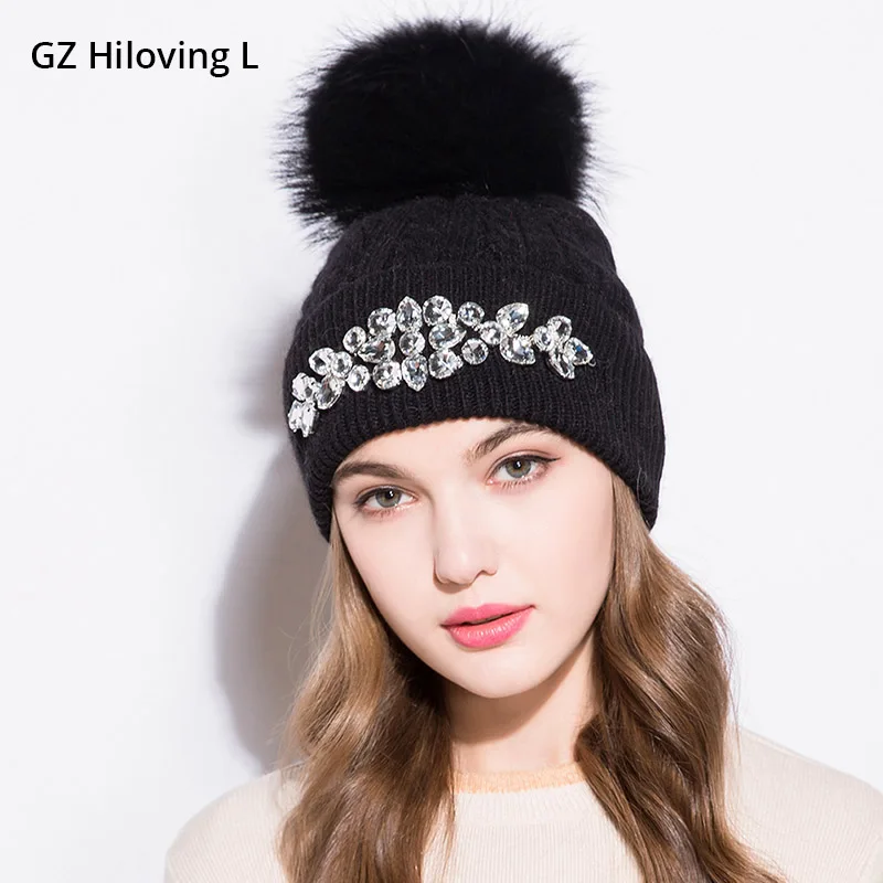 GZHilovingL 2017 новые зимние теплые шапки со стразами для женщин и девочек Мягкая