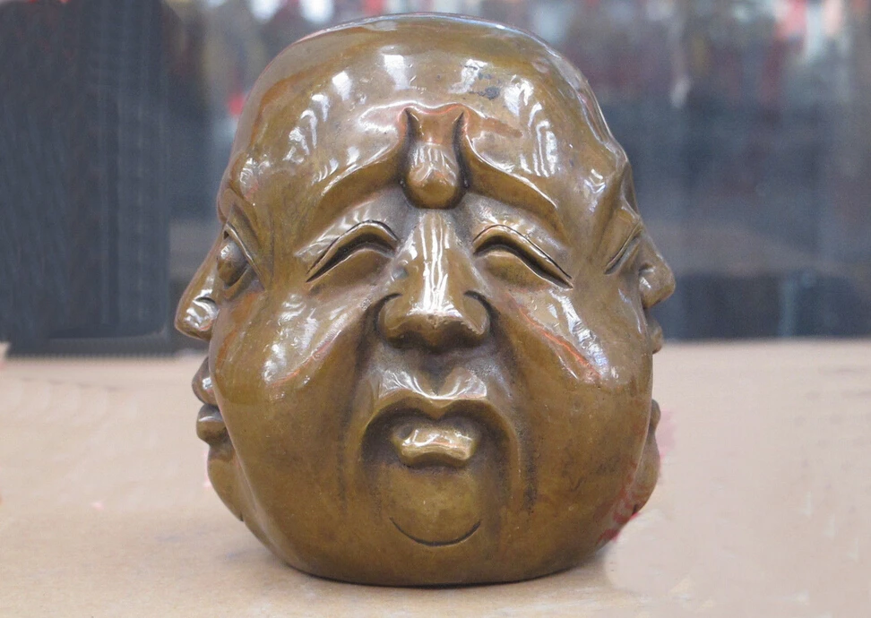 4 &quotКитайский народный бронзовый медный счастливый или сердитый печаль лица