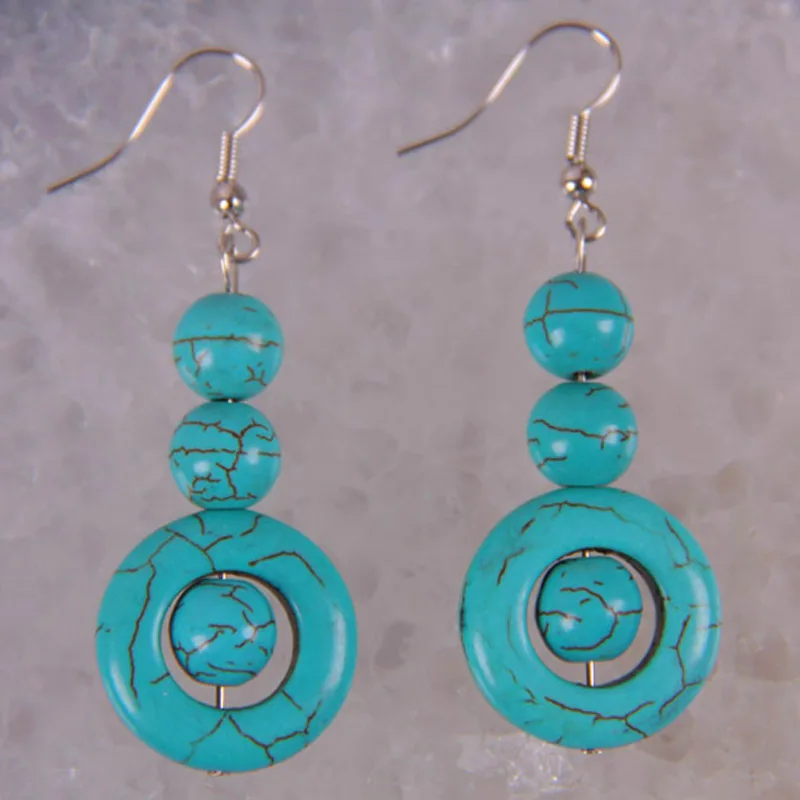 Серьги-подвески с зелеными и красными каменными бусинами Howlite ювелирные изделия