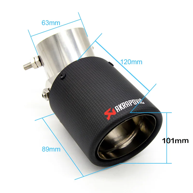 A Style 63mm 101mm 1 шт., универсальные наконечники Akrapovic, выхлопная труба из углеродного волокна, модифицированная для Ford, Toyota, Renault, Opel, автостайлинг, аксессуары - Цвет: A Style 63mm 101mm